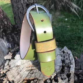 Distressed Leather Khaki Green ‘Funki'  Belt