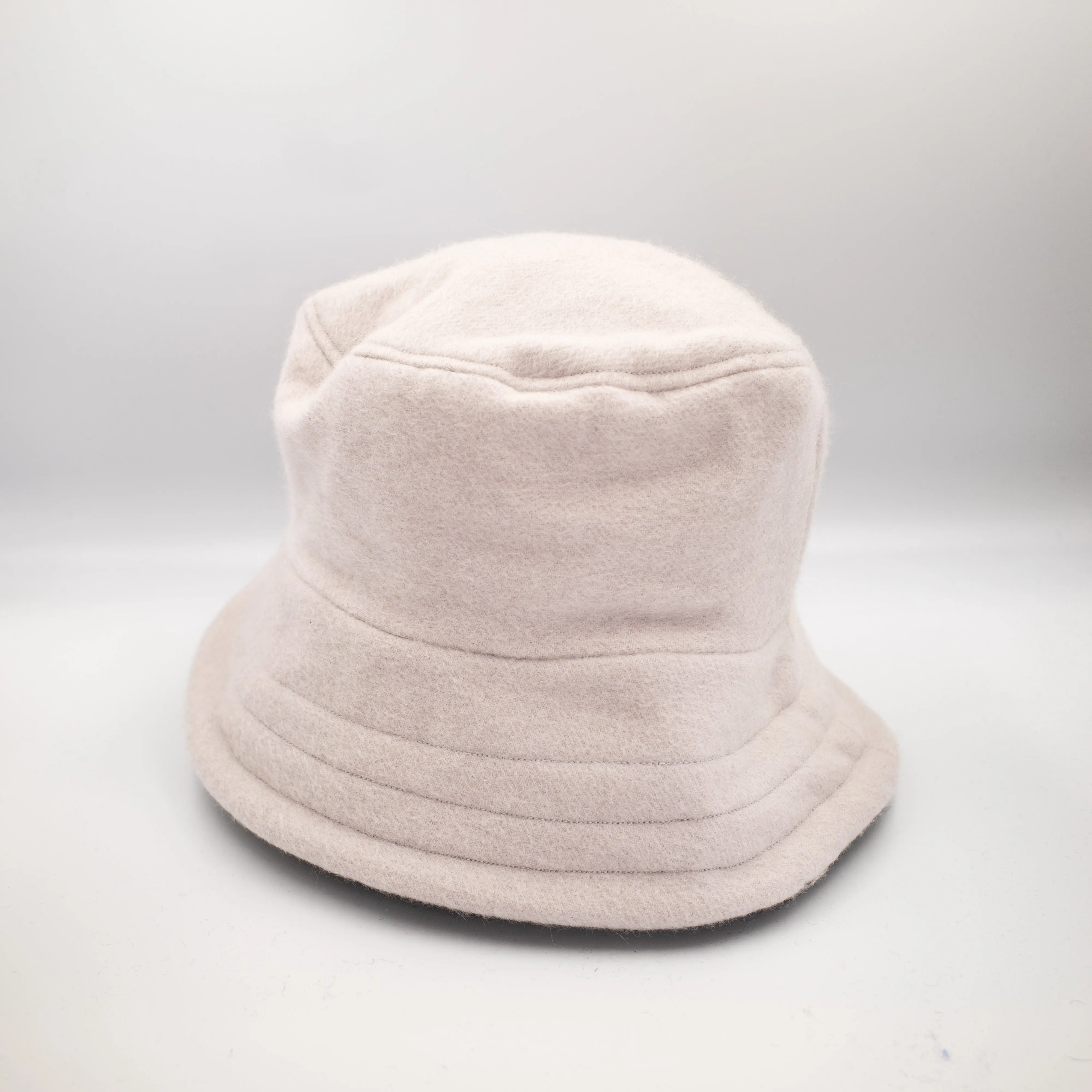 Dove Grey and Black Striped Reversible Cashmere Bucket Hat Small