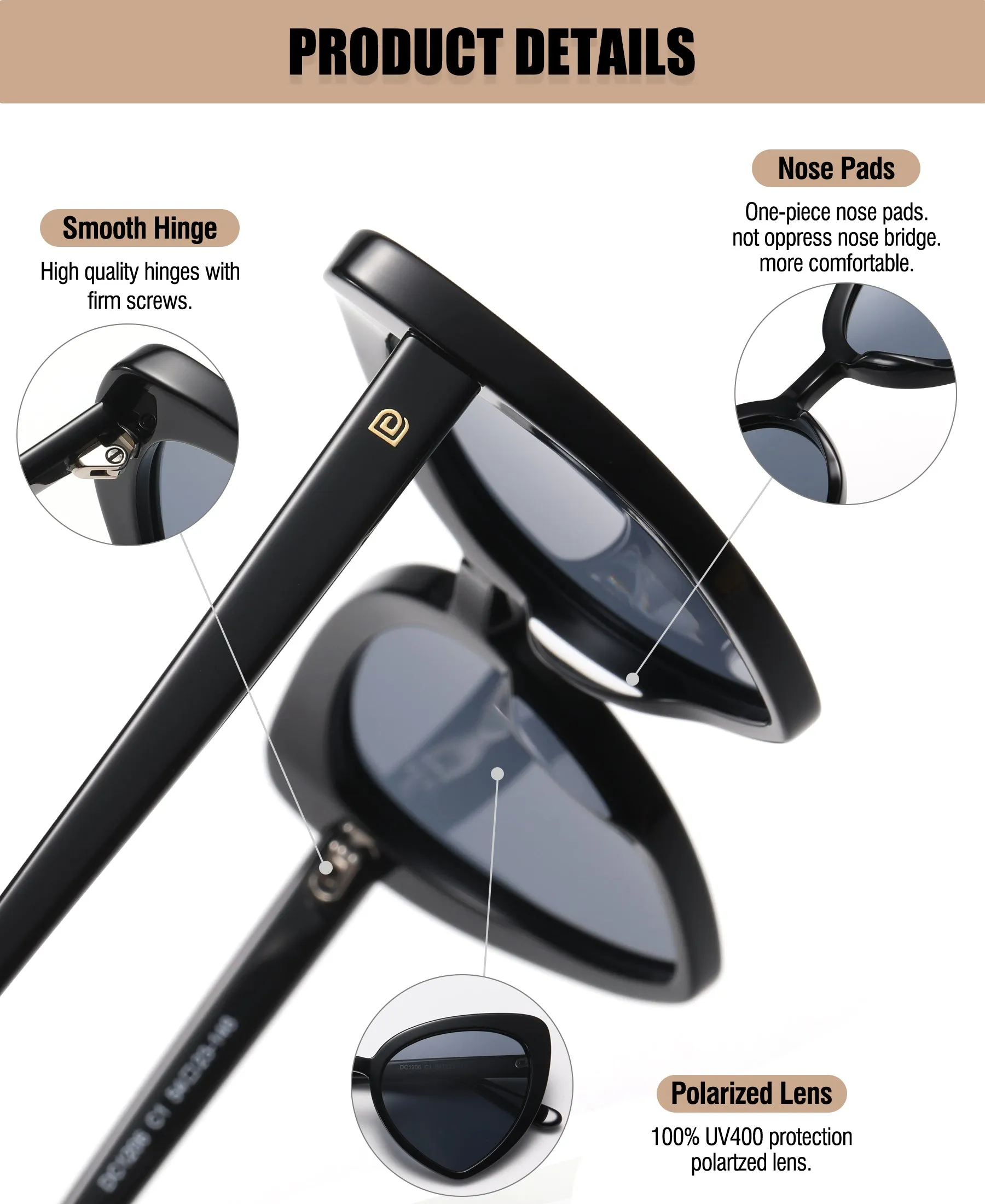 DUCO Trendy Heart Polarized Sunglasses for Women Narrow Cat Eye Vintage Shades DC1206