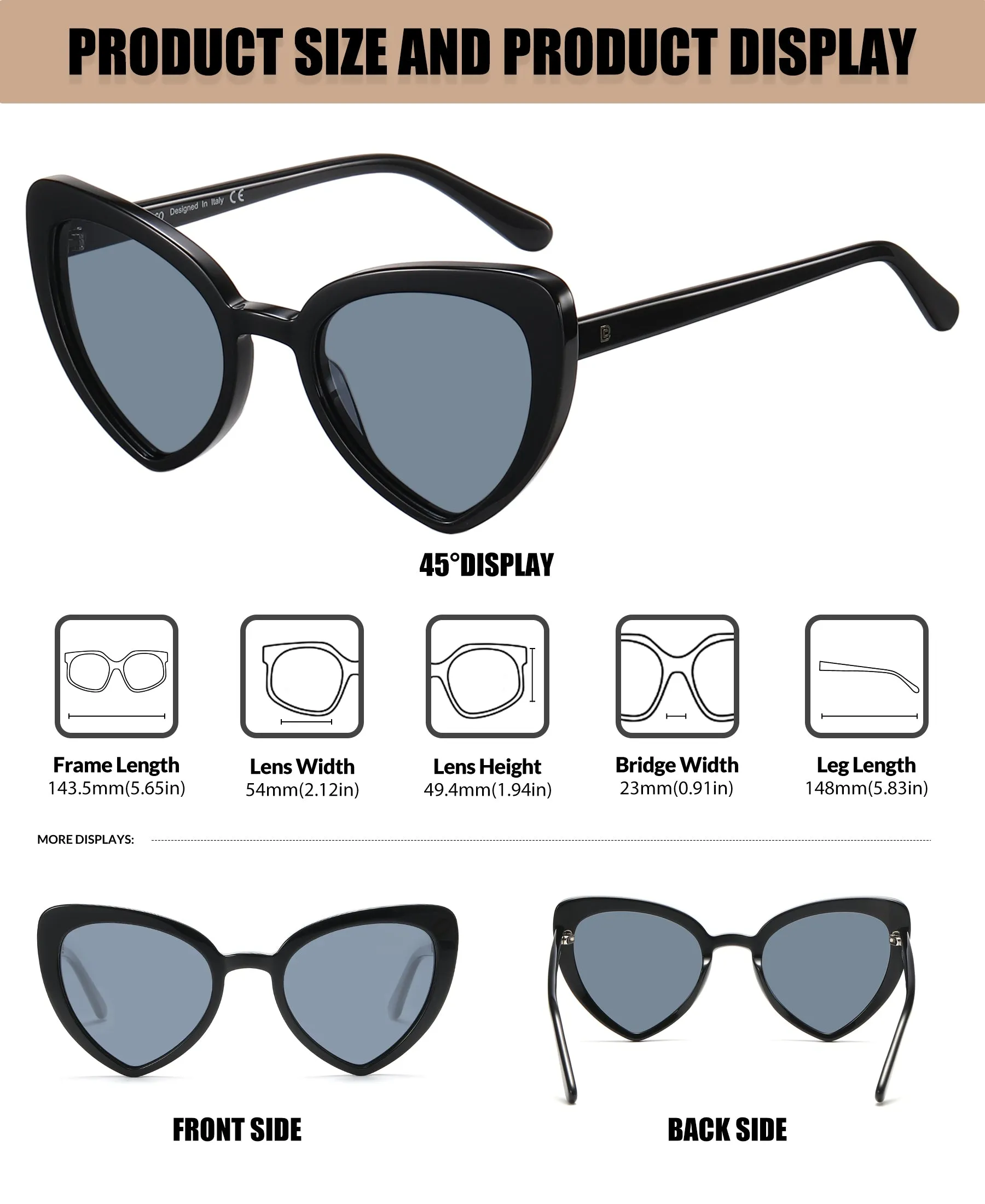 DUCO Trendy Heart Polarized Sunglasses for Women Narrow Cat Eye Vintage Shades DC1206