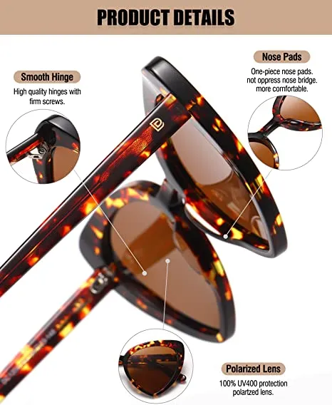 DUCO Trendy Heart Polarized Sunglasses for Women Narrow Cat Eye Vintage Shades DC1206