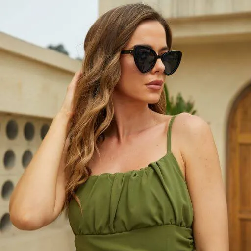 DUCO Trendy Heart Polarized Sunglasses for Women Narrow Cat Eye Vintage Shades DC1206