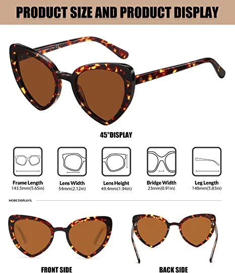 DUCO Trendy Heart Polarized Sunglasses for Women Narrow Cat Eye Vintage Shades DC1206