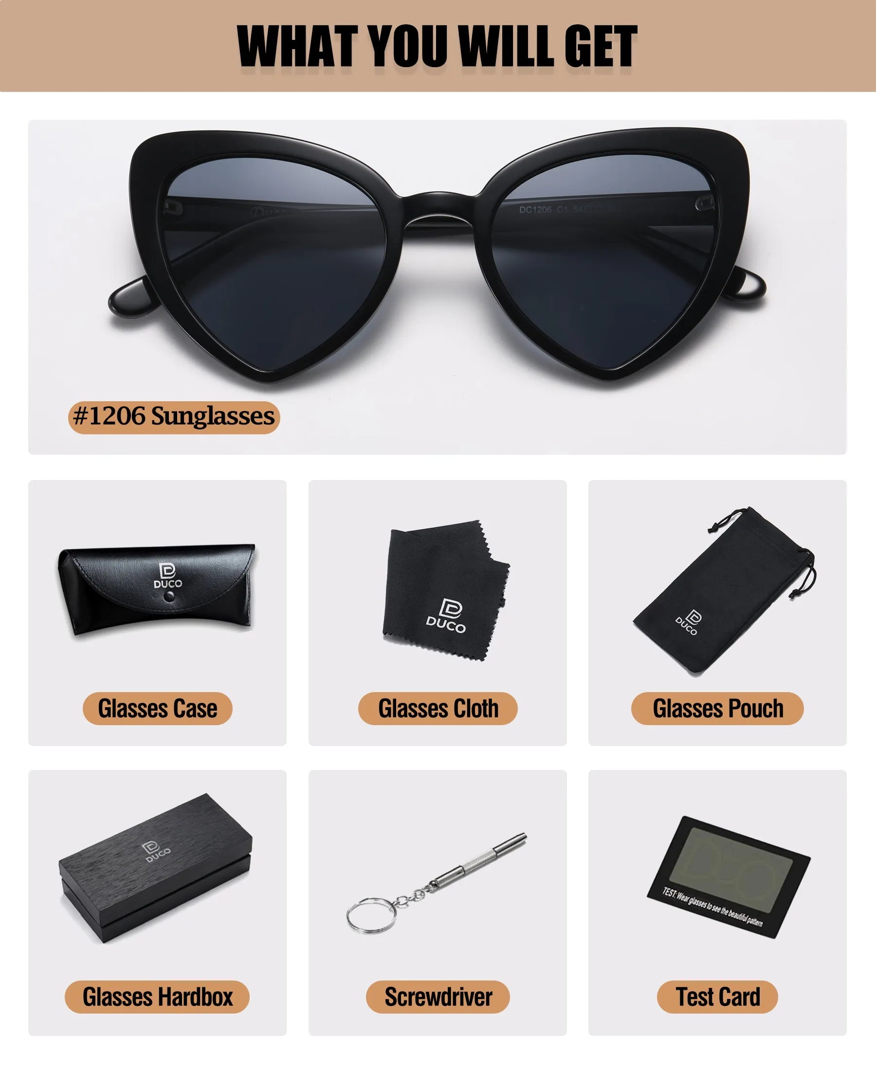 DUCO Trendy Heart Polarized Sunglasses for Women Narrow Cat Eye Vintage Shades DC1206