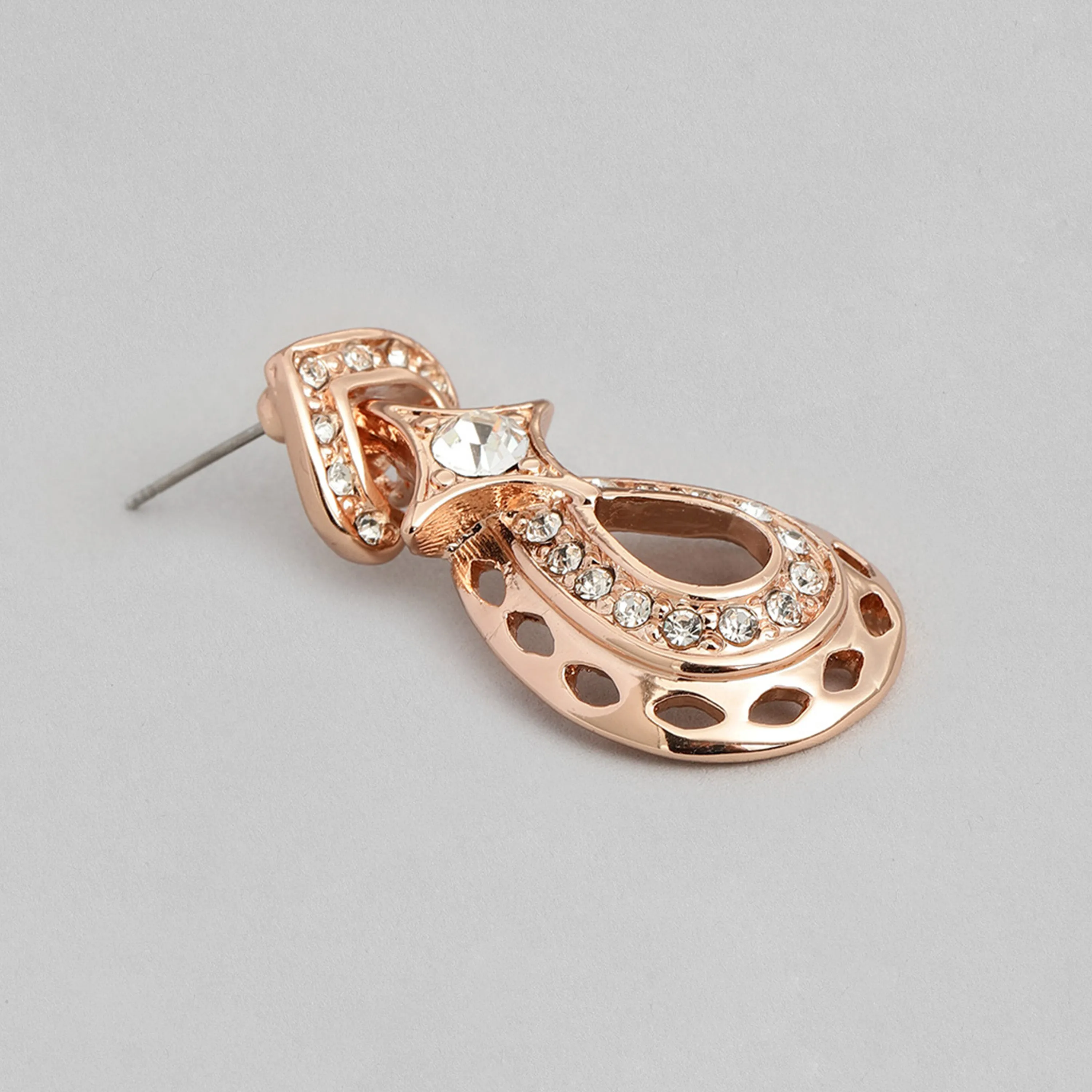 Estele Rose Gold Plated Sparkling Drop Designer Necklace Set with White Austrian Crystals for Women