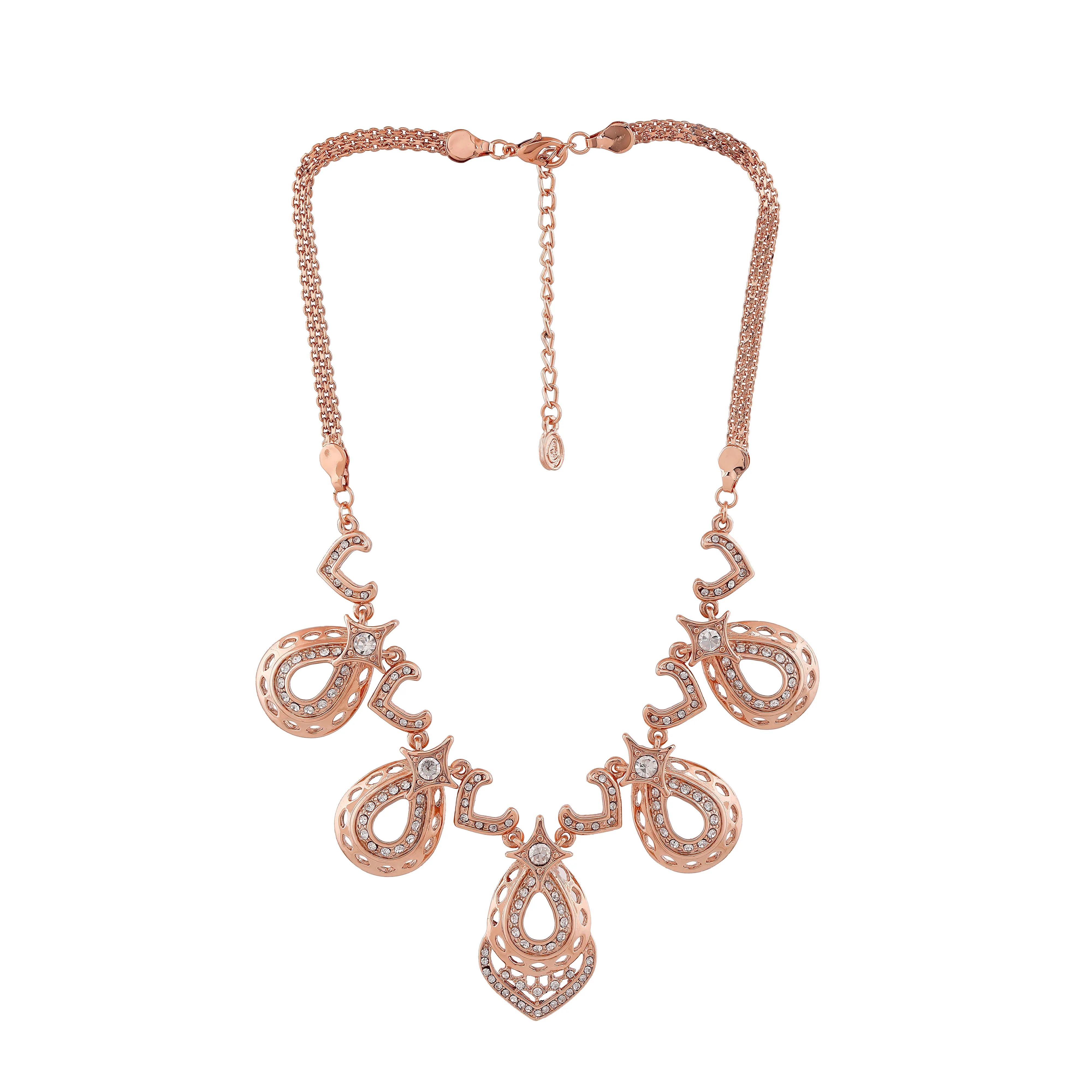 Estele Rose Gold Plated Sparkling Drop Designer Necklace Set with White Austrian Crystals for Women