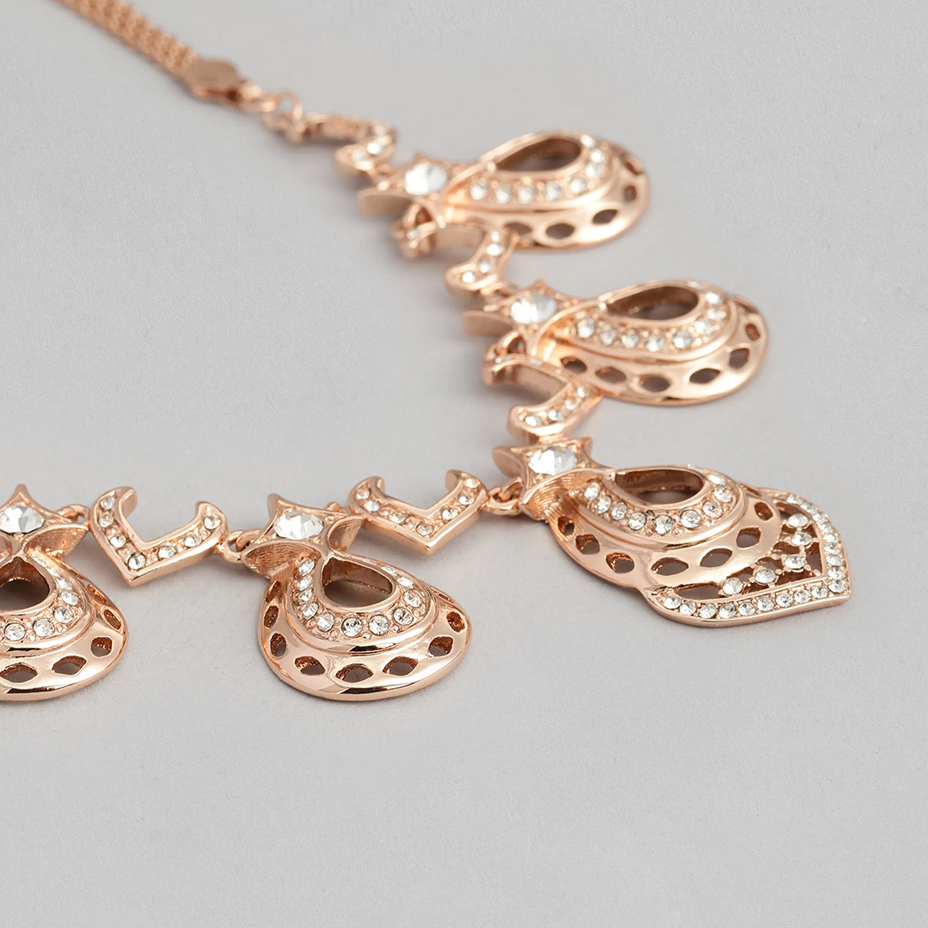 Estele Rose Gold Plated Sparkling Drop Designer Necklace Set with White Austrian Crystals for Women