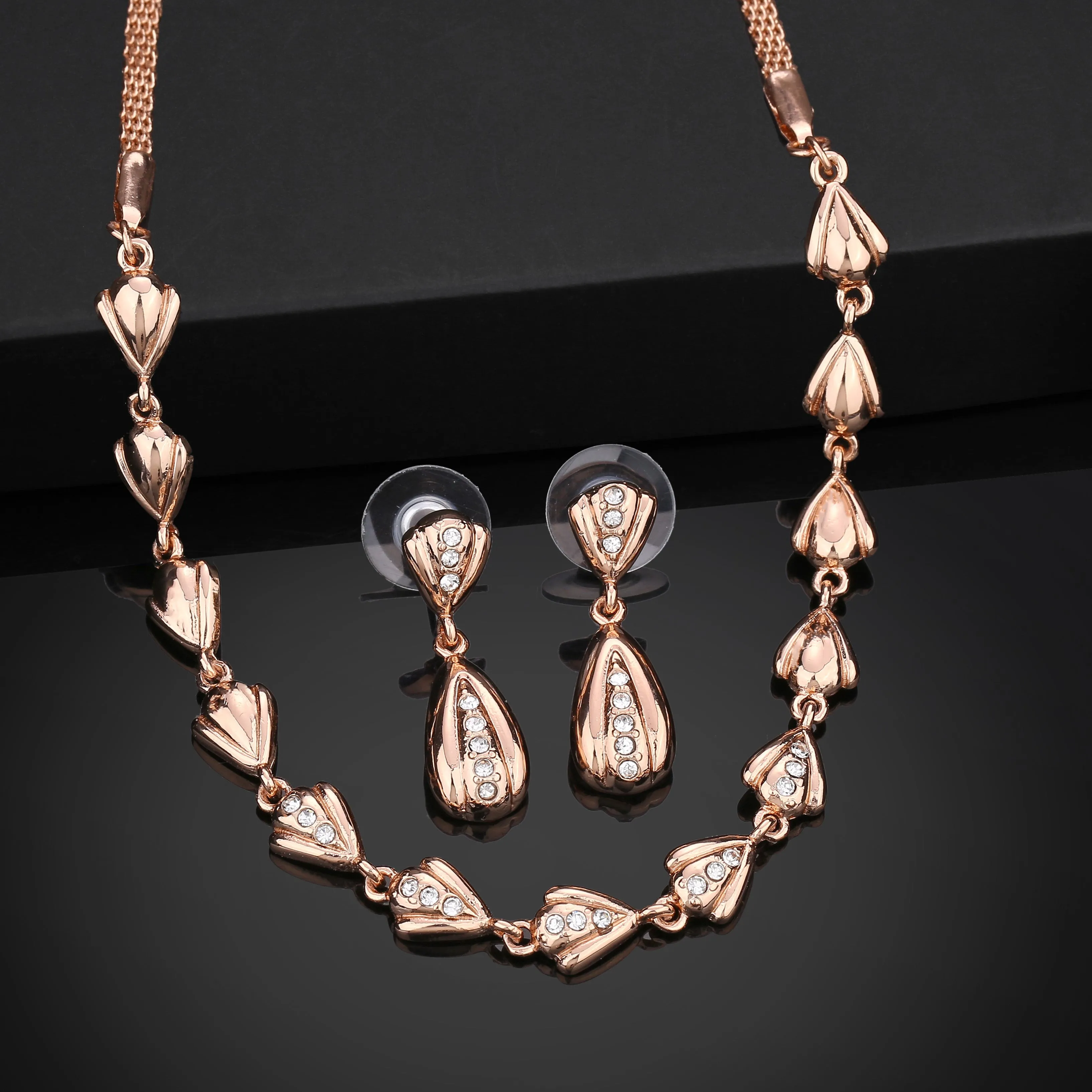Estele Rosegold Plated Trendy Classic Necklace set with Austrian Crystals for Women