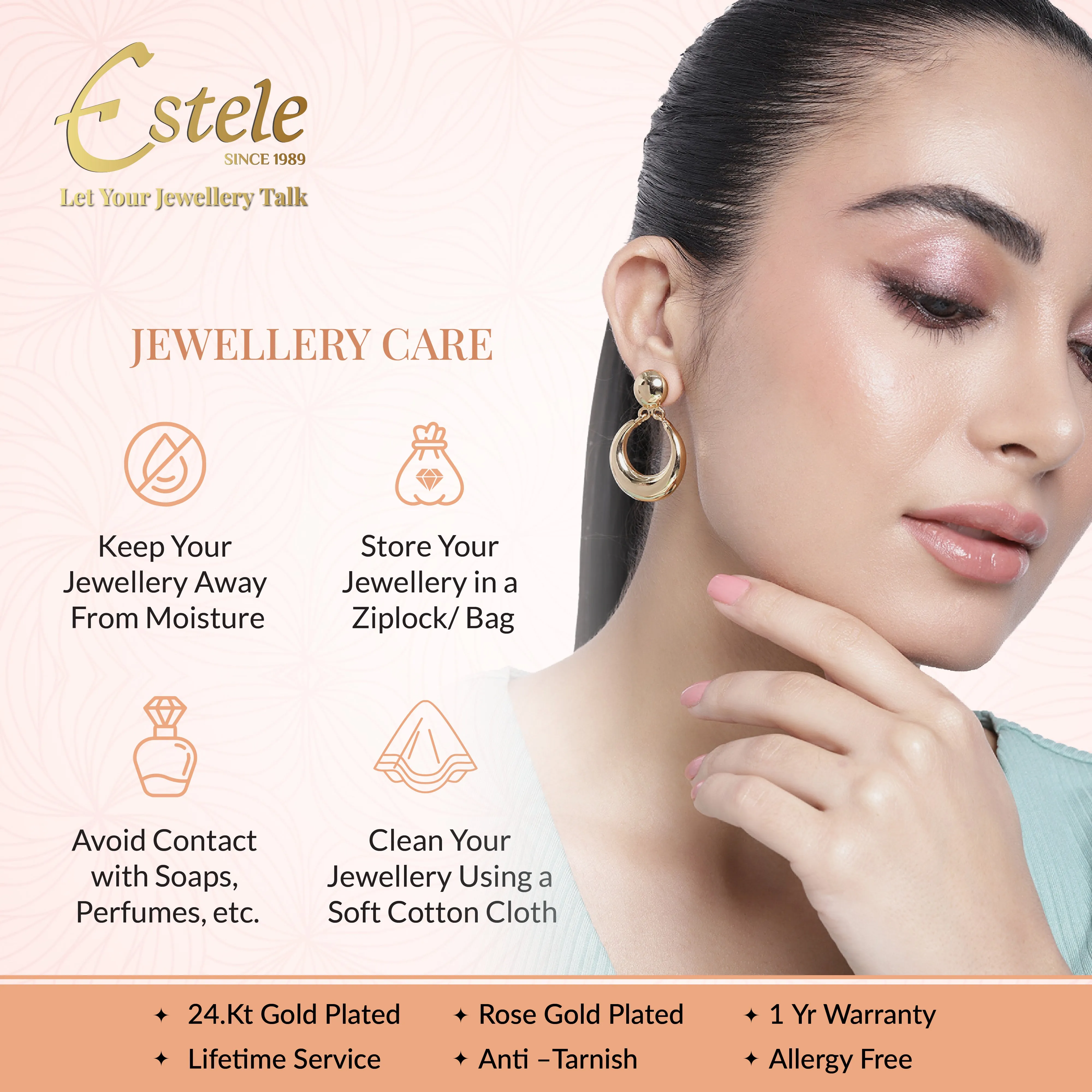 Estele Rosegold Plated Trendy Classic Necklace set with Austrian Crystals for Women