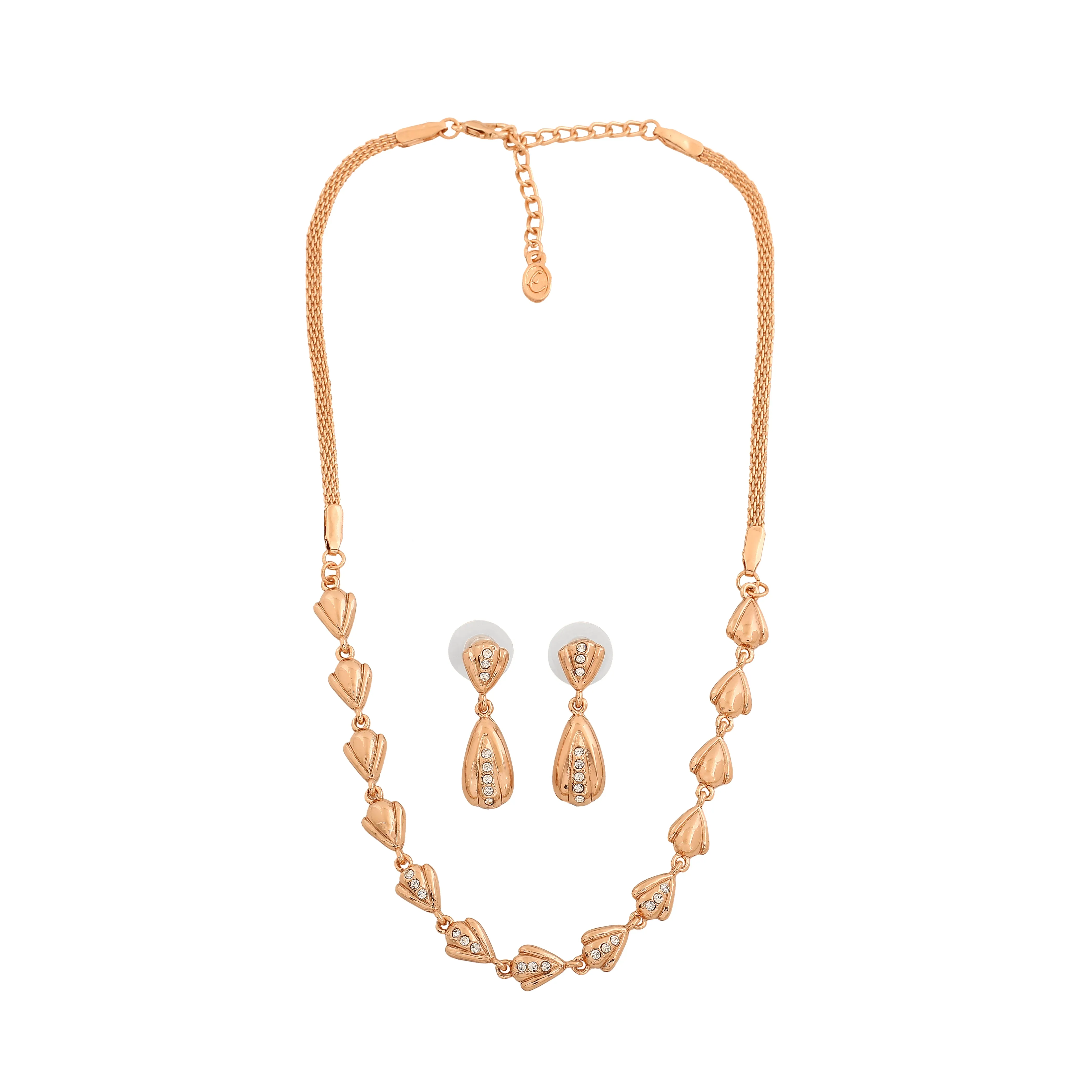 Estele Rosegold Plated Trendy Classic Necklace set with Austrian Crystals for Women