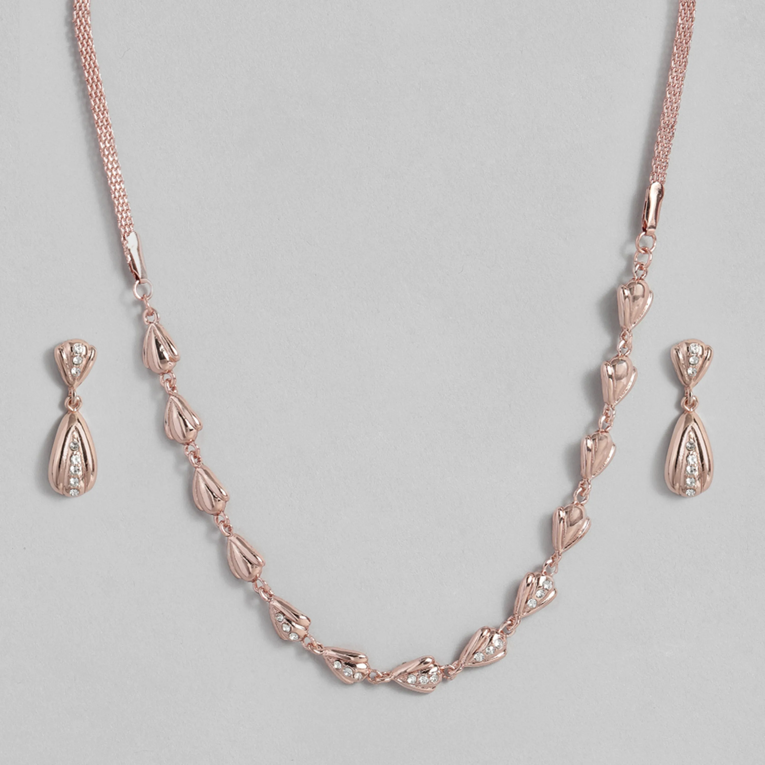 Estele Rosegold Plated Trendy Classic Necklace set with Austrian Crystals for Women