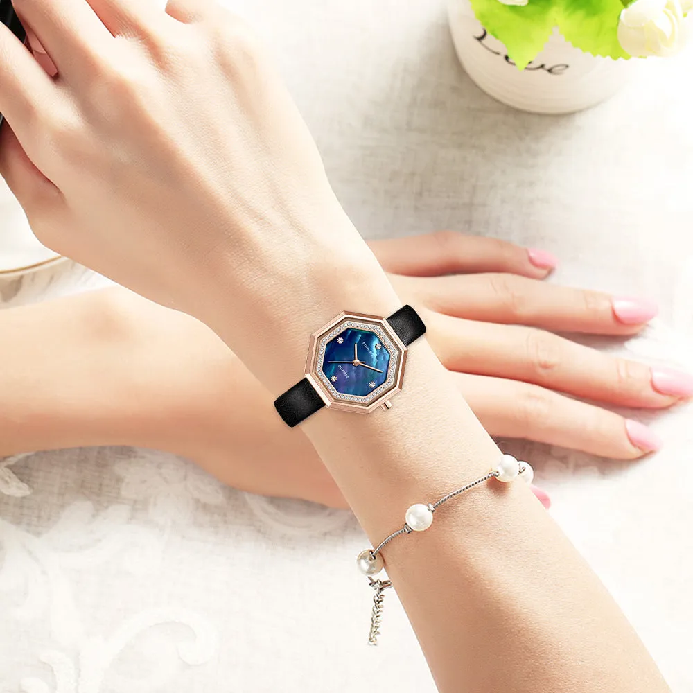 Fashion light luxury exquisite shell shell shell with waterproof cowhide strap for women's Watch