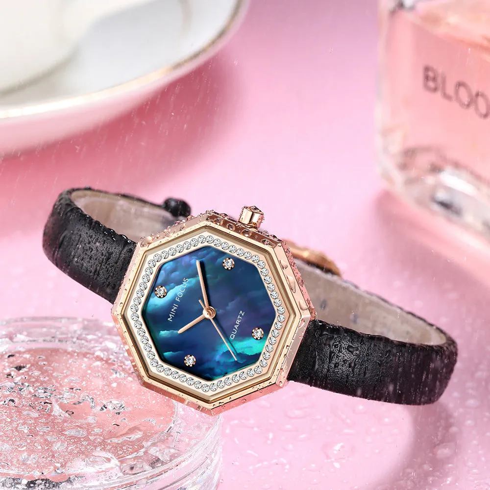 Fashion light luxury exquisite shell shell shell with waterproof cowhide strap for women's Watch