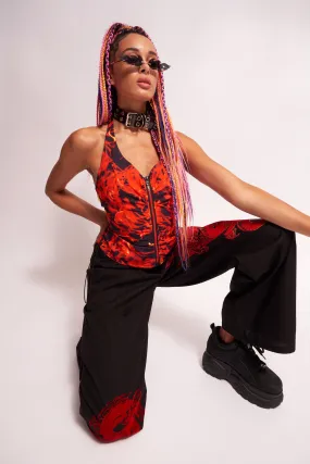 Flame Print Halter Neck Corset Top