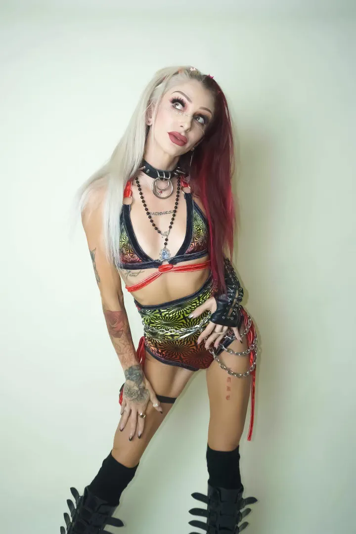 Flame Wheel - Crushed Velvet Lace Up Bottoms