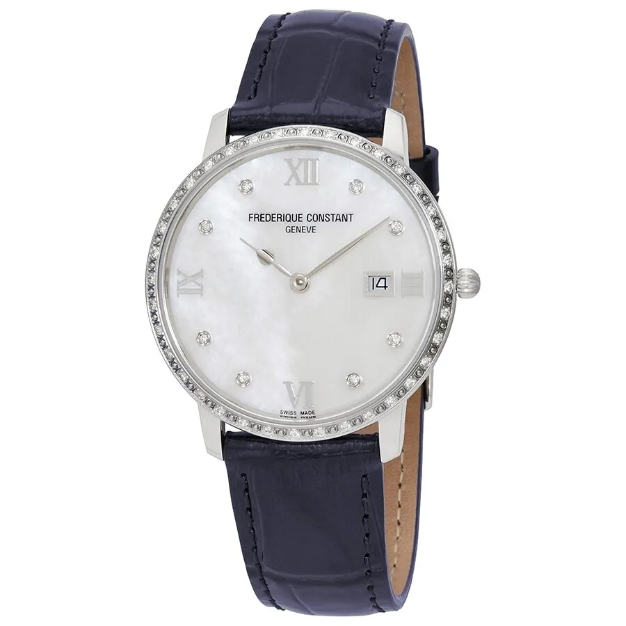Frederique Constant Slimline Diamond White Mother of Pearl Dial Ladies Watch FC-220MPWD3SD6