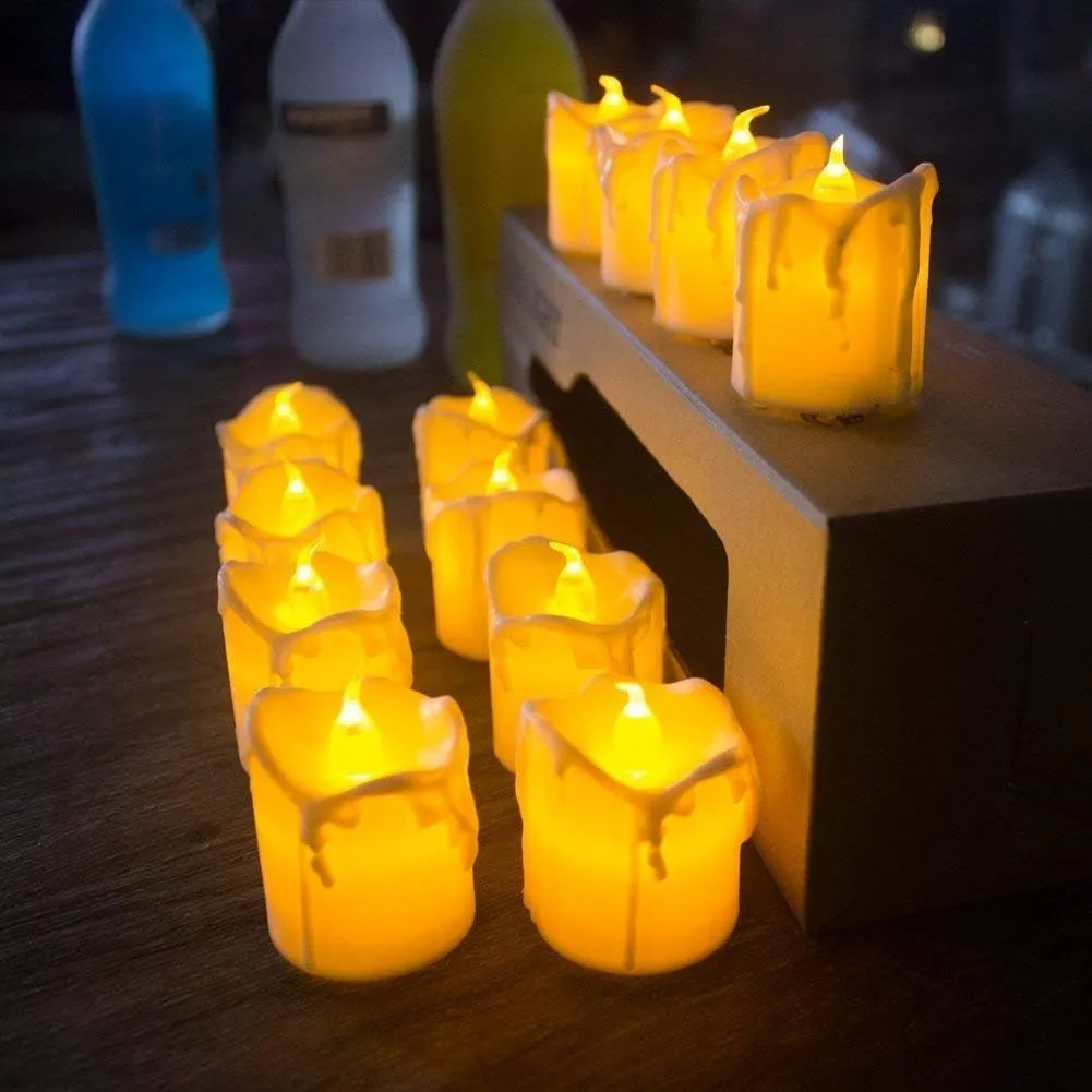 Gadgets HUB 24 Pc LED Candles with Dripping Wax Design Smokeless and Flameless Diyas with Battery for Gifting, House, Balcony, Room, Diwali, Christmas, Festival, Events Decor (Yellow LED Candle)