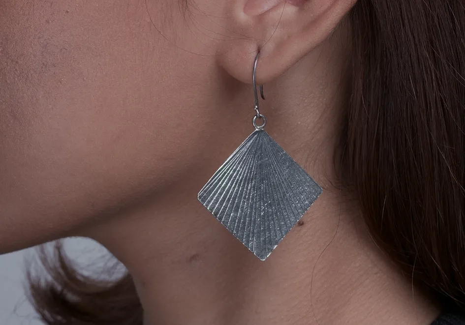 Geometric statement silver drop earrings