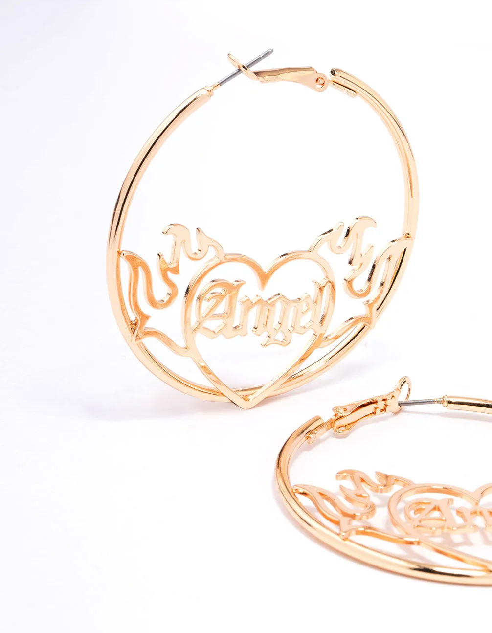 Gold Angel Flame Hoop Earrings