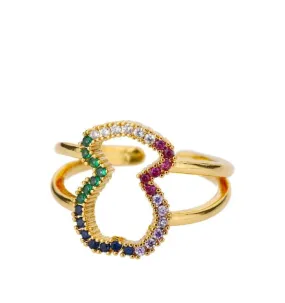 Gold Plated Stainless Steel Adjustable Statement Ring With Colorful Geometric Zircons Design