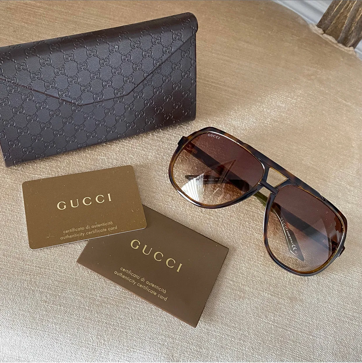 Gucci 1622 Tortoise Brown Aviator Frame Sunglasses