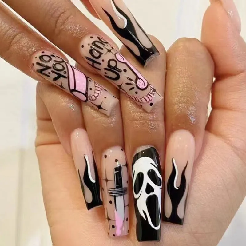 Halloween Flame Long Ballet Nails（AE4115）