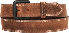 Heritage Leathers USA Full Grain Leather Stitched Belt, Vintage Brown