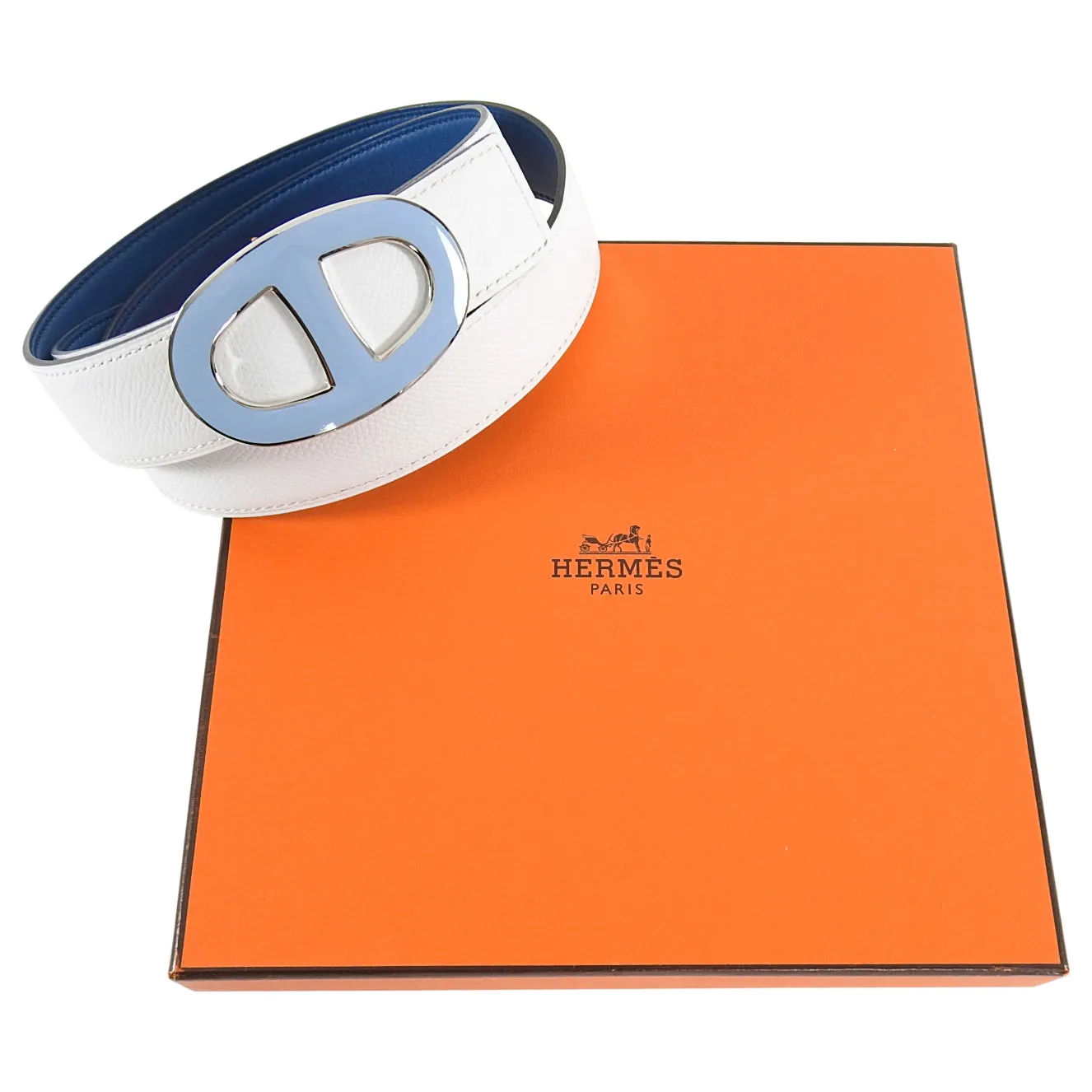 Hermes Chaine d’Ancre White Blue Enamel Belt Kit - 90 / 36