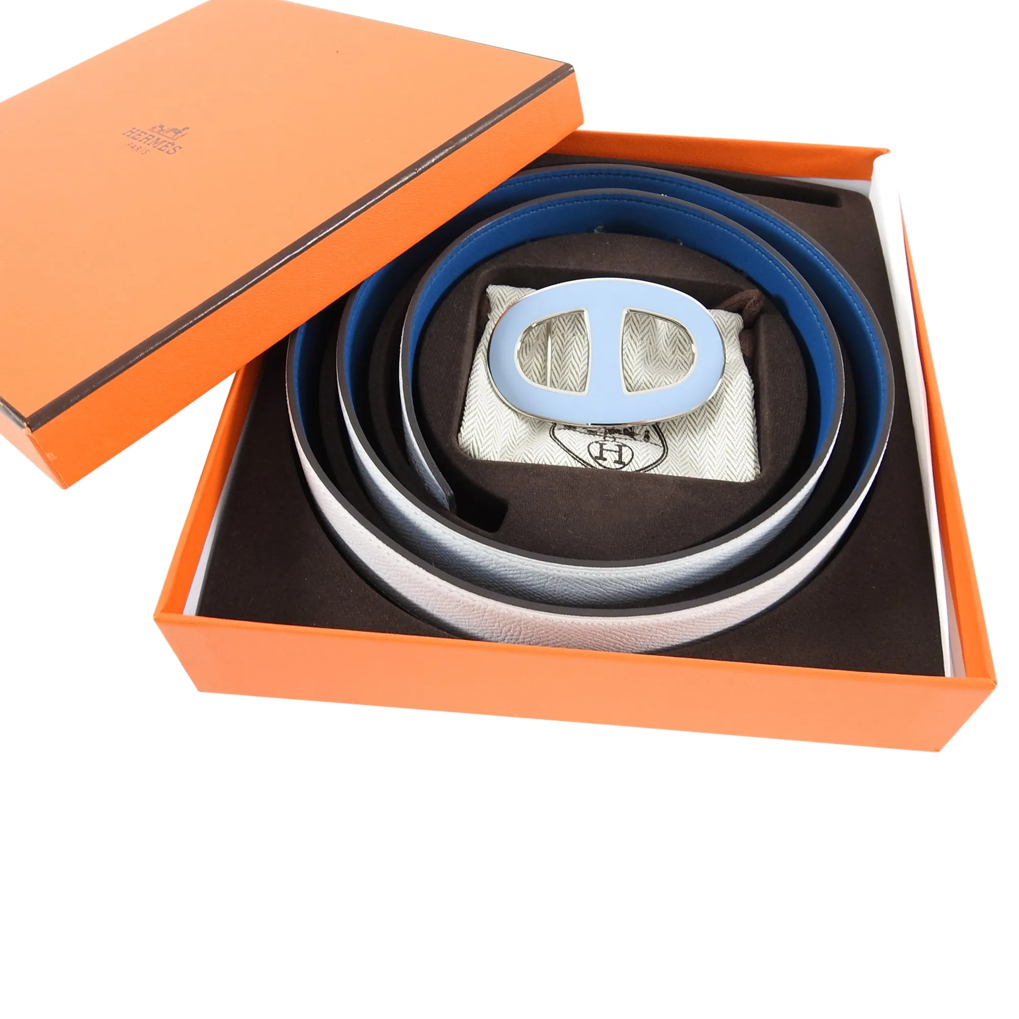 Hermes Chaine d’Ancre White Blue Enamel Belt Kit - 90 / 36