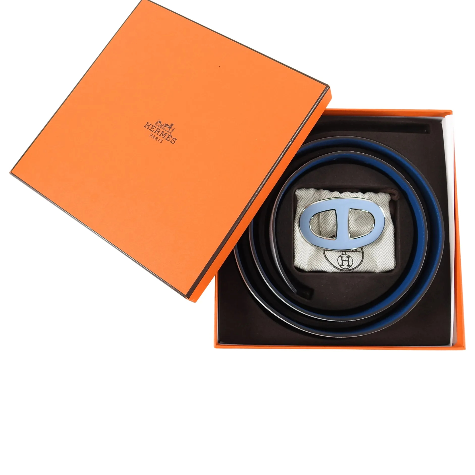 Hermes Chaine d’Ancre White Blue Enamel Belt Kit - 90 / 36