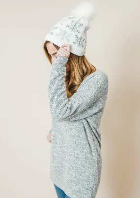 Holiday Deal - Snowflake Beanie with Faux Fur Pom Pom