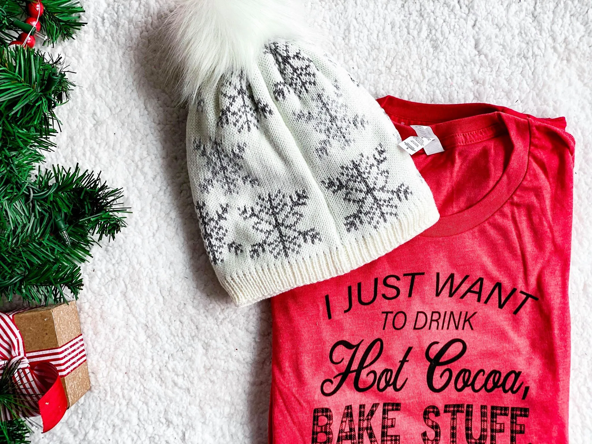 Holiday Deal - Snowflake Beanie with Faux Fur Pom Pom
