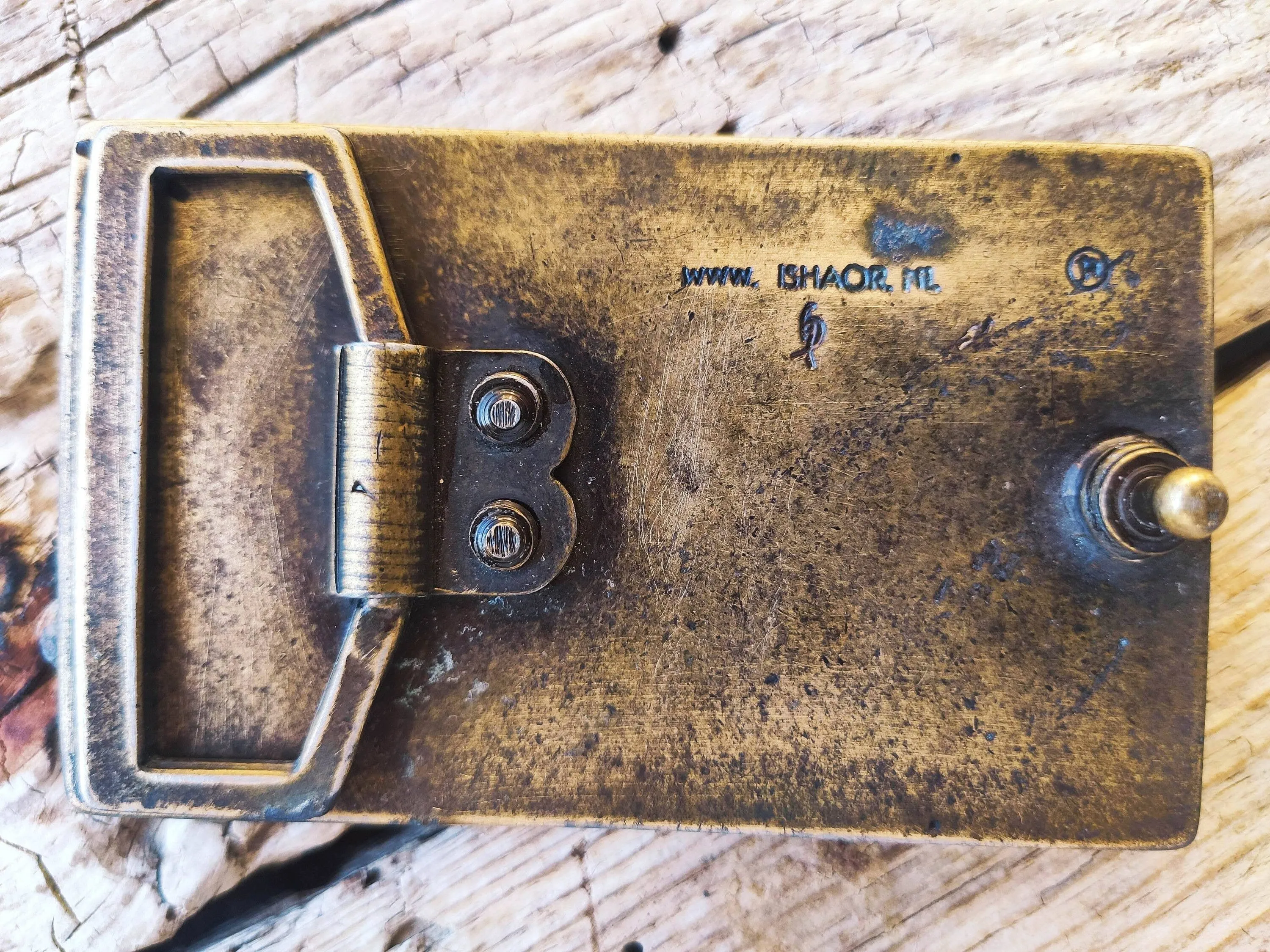 Ishaor Rectangle Buckle with Turquoise Leather Embossing Heat Sink Cooler and Brown Wash Upgrade for Any Belt
