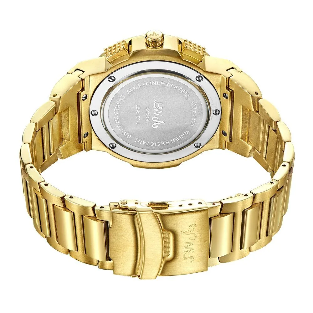 JBW Saxon Black Dial 18K Yellow Gold-Plated Stainless Steel Diamond Men's Watch JB-6101-J