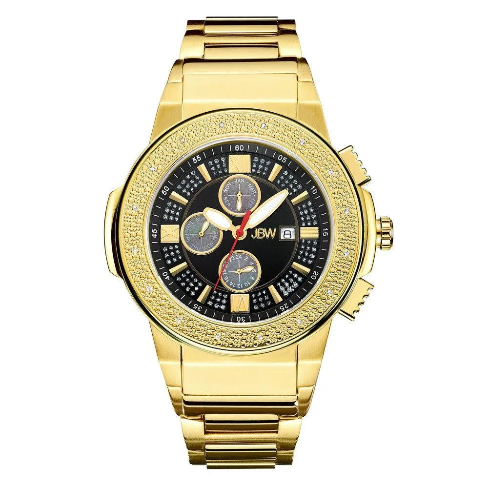 JBW Saxon Black Dial 18K Yellow Gold-Plated Stainless Steel Diamond Men's Watch JB-6101-J