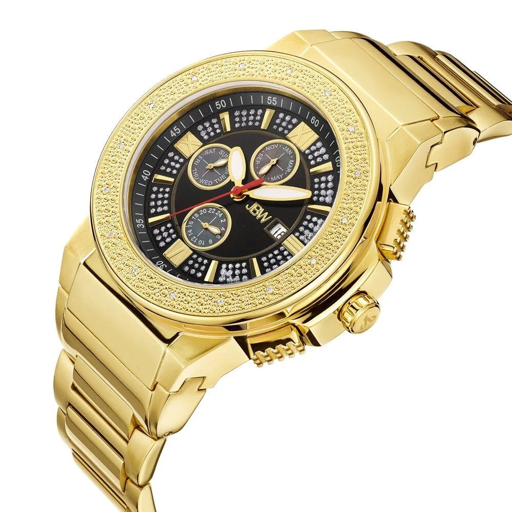 JBW Saxon Black Dial 18K Yellow Gold-Plated Stainless Steel Diamond Men's Watch JB-6101-J