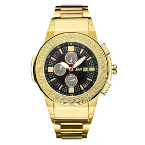 JBW Saxon Black Dial 18K Yellow Gold-Plated Stainless Steel Diamond Men's Watch JB-6101-J