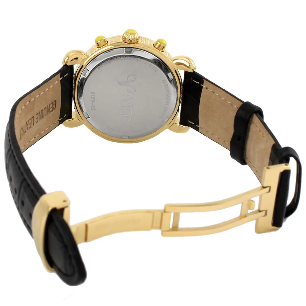 JBW Victory Mother of Pearl Diamond Gold-tone Diamond Case Black Leather Strap Ladies Watch JB-6210L-A