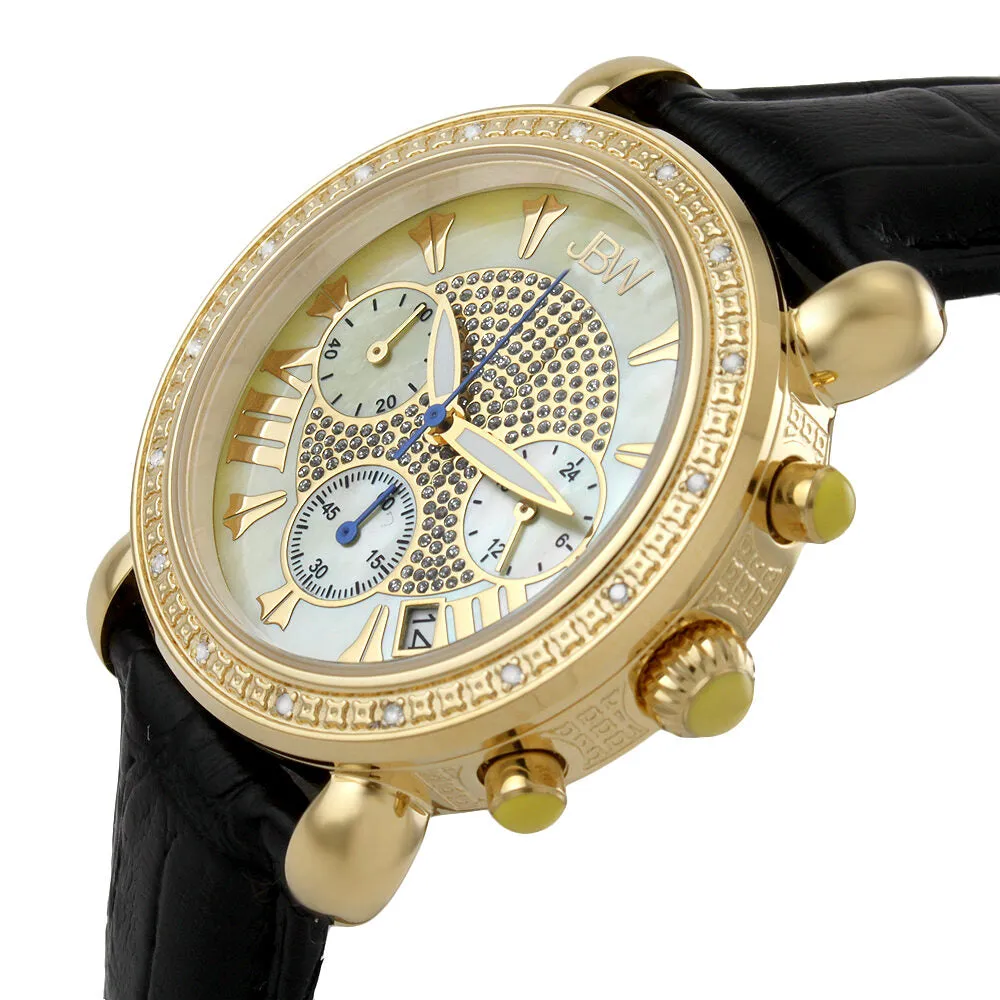 JBW Victory Mother of Pearl Diamond Gold-tone Diamond Case Black Leather Strap Ladies Watch JB-6210L-A