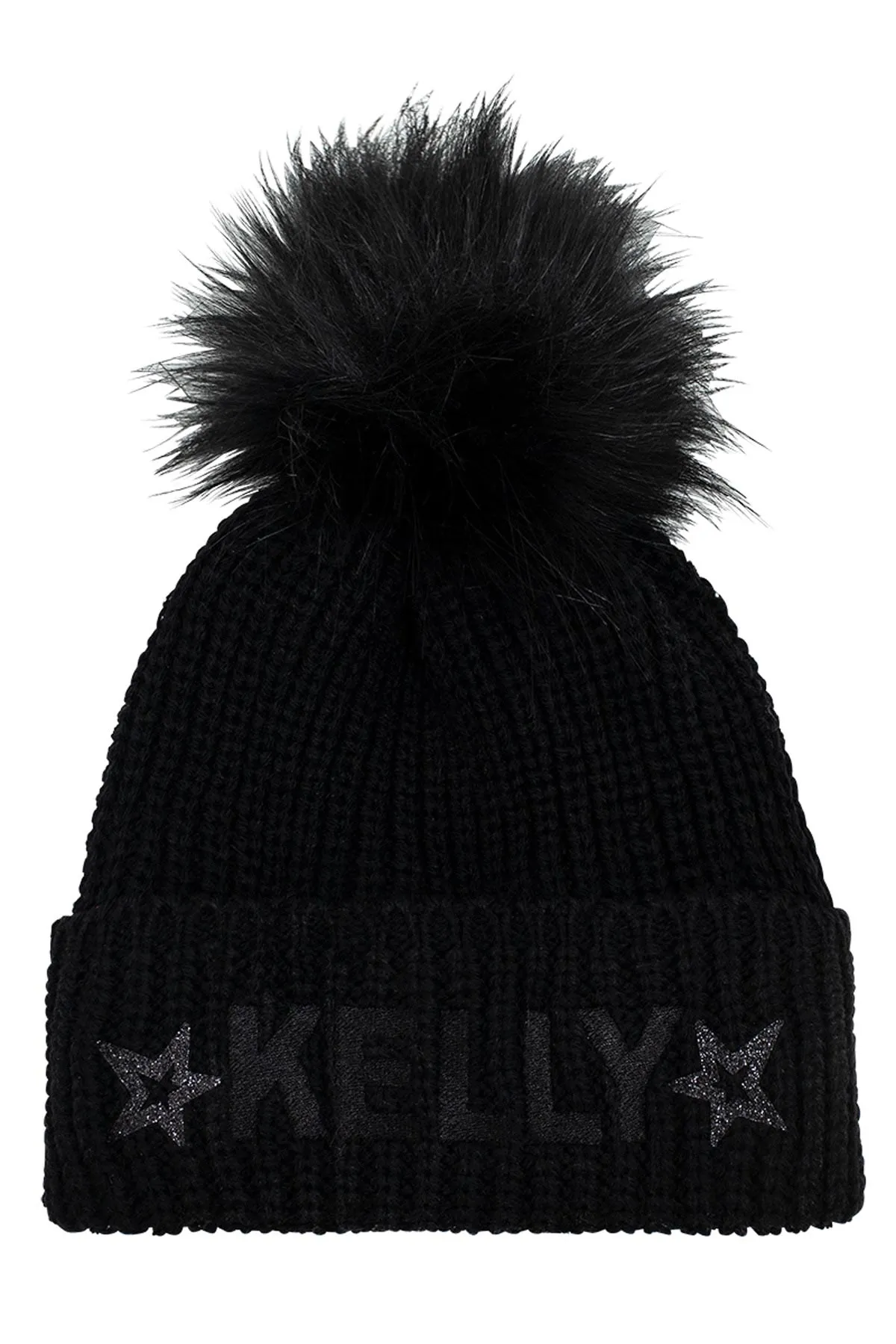 Kelly by Sissy Goya Black Faux Fur Pom Pom Hat with Sequins