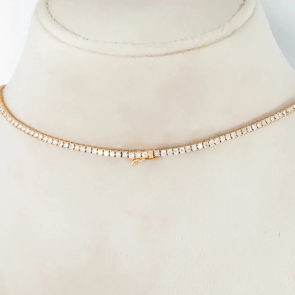 Kelsey 10 Carat Round Cut Diamond Tennis Necklace in 14K Rose Gold