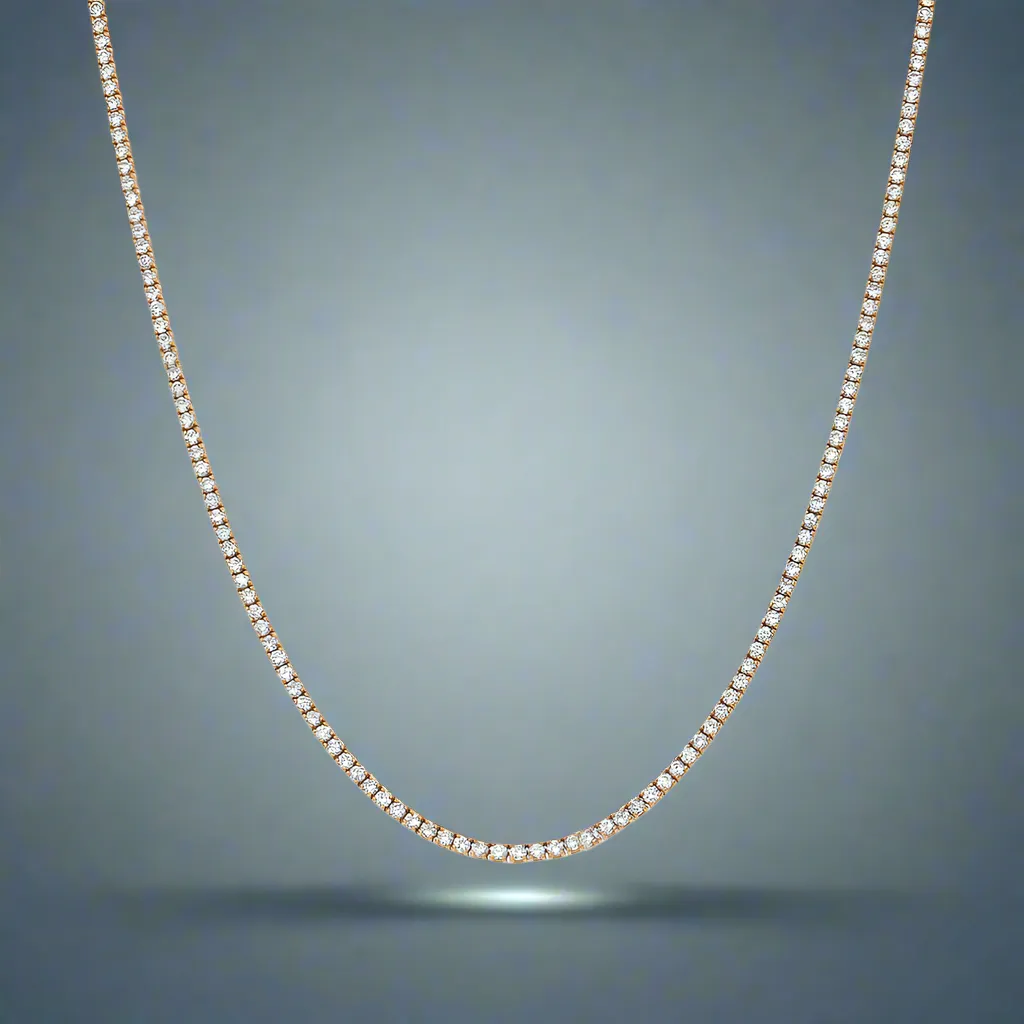 Kelsey 10 Carat Round Cut Diamond Tennis Necklace in 14K Rose Gold