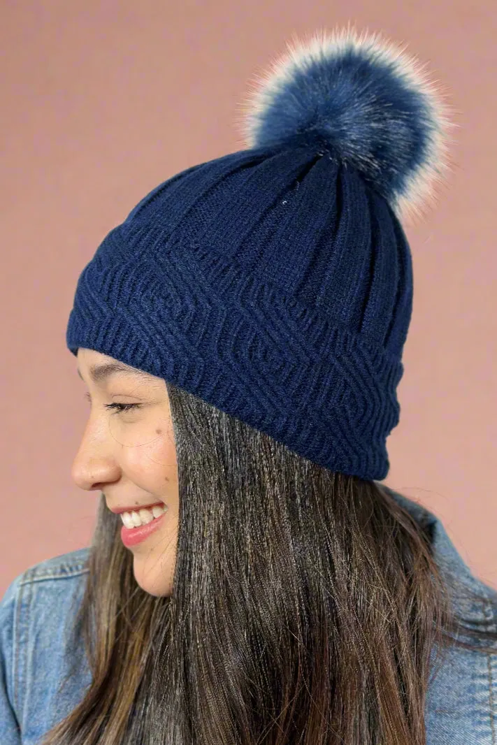 Knit Faux Pom Lined Beanie