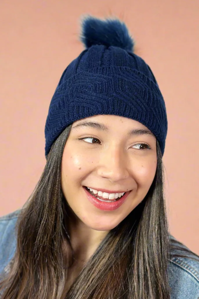 Knit Faux Pom Lined Beanie