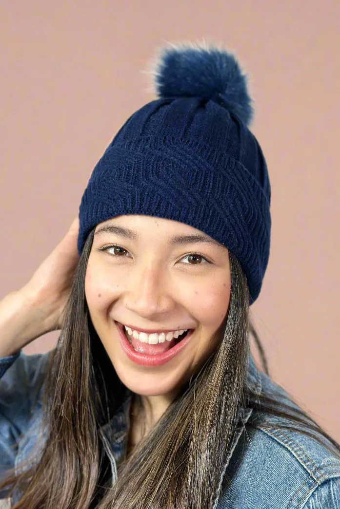 Knit Faux Pom Lined Beanie