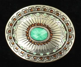Ladies' Western Oval Tribal Silver & Turquoise Belt Buckle