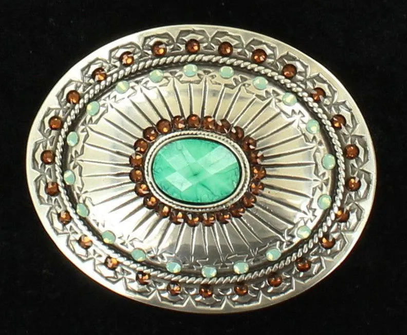 Ladies' Western Oval Tribal Silver & Turquoise Belt Buckle