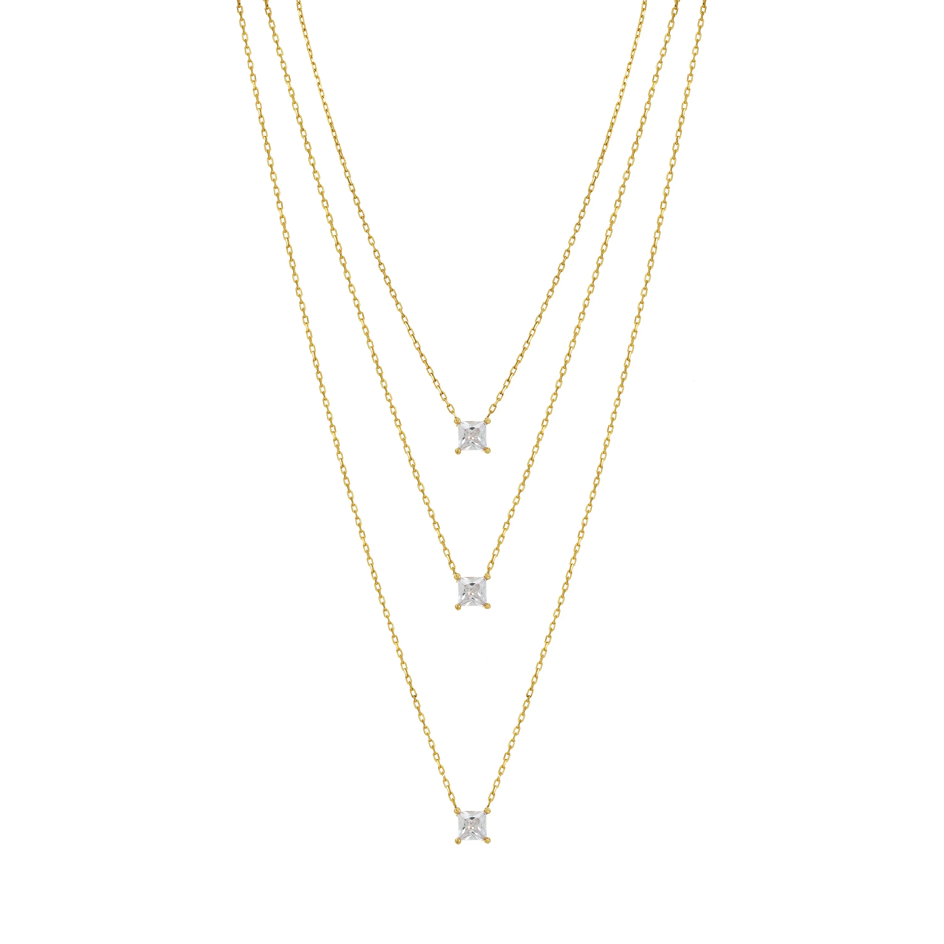 Layered Choker Three In One With Three Square Stone