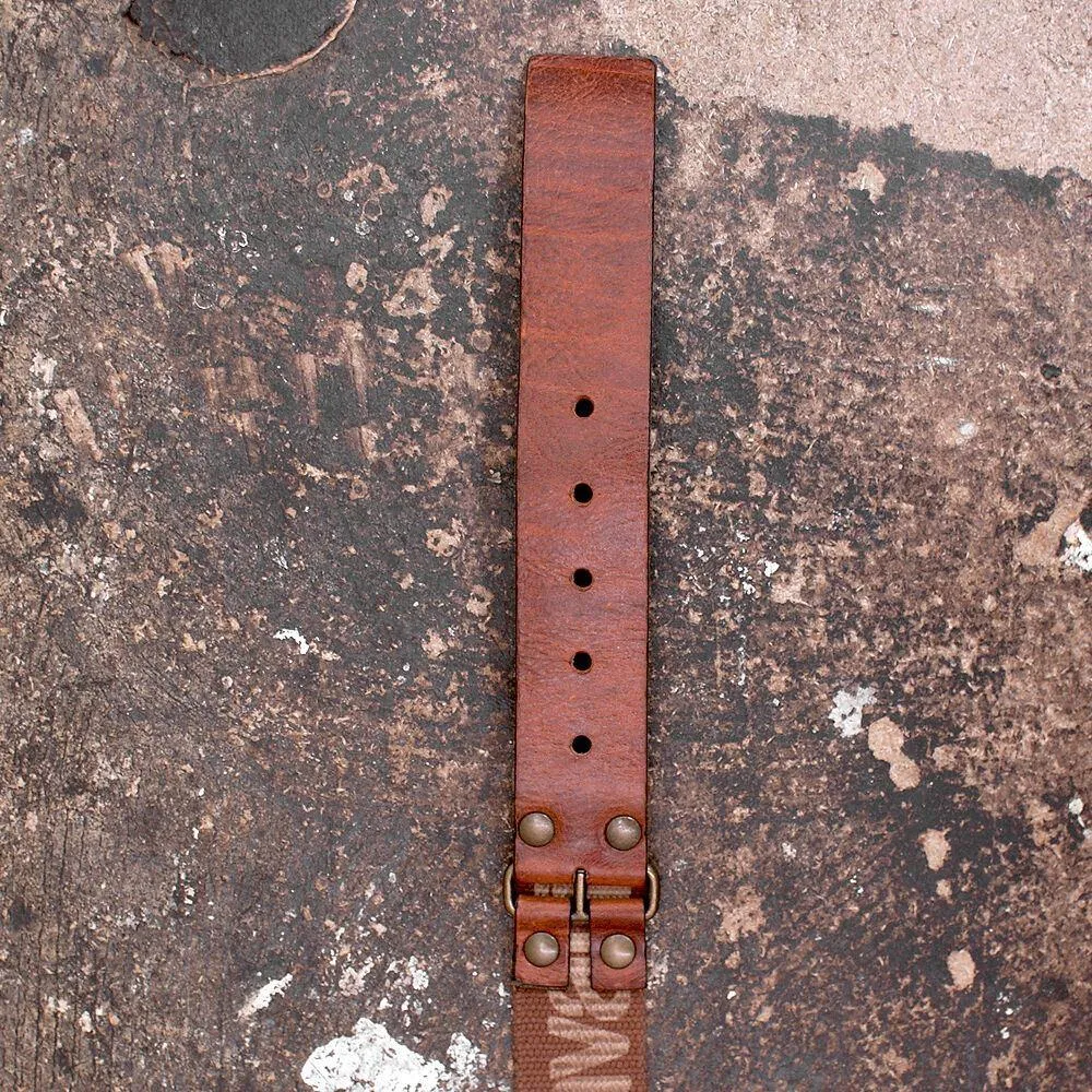 Leather & Canvas Belt With Repeating Logo