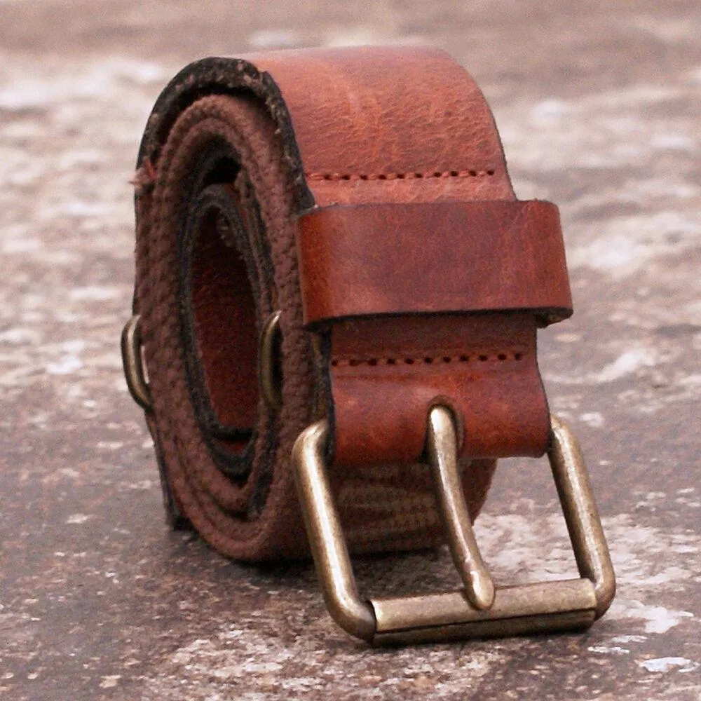 Leather & Canvas Belt With Repeating Logo